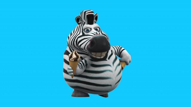 Fun cartoon zebra with an ice cream (with alpha channel included)