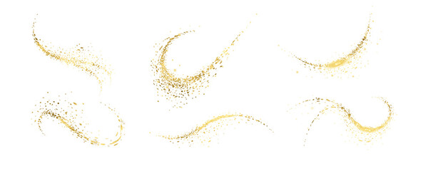 Gold Foil, gold splatter, glitter Gold, stroke Gold on transparent background.Festive background with gold glitter and confetti for celebration with glowing golden particles.