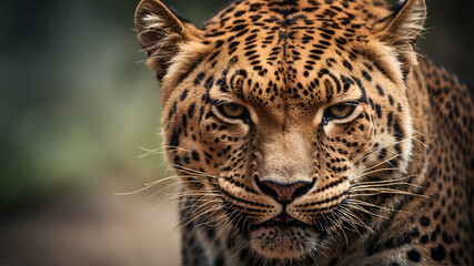 Portrait of angry leopard in jungle 