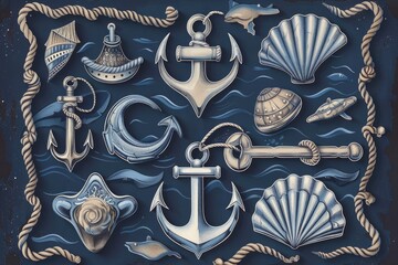 Oceanic and nautical design elements from anchors to waves