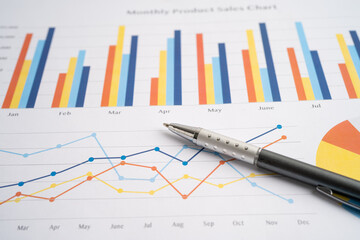 Pen on graph paper. Financial development, Banking Account, Statistic, Investment Analytic research...