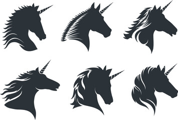 Unicorn head black icons