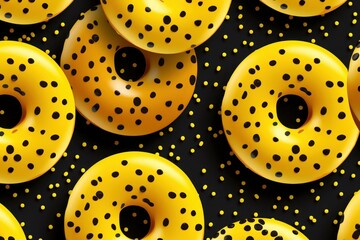 Fototapeta premium Colorful Yellow donut pattern food. Cake design. Generate Ai