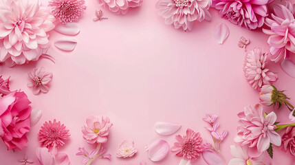Banner image of beautiful flowers on pink background with copy space.