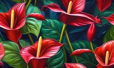 wallpaper representing anthuriums
painted with oil paint

 - obrazy, fototapety, plakaty