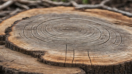 Tree stump annual ring and cracks texture background 