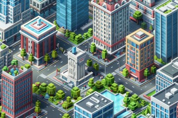 Isometric building blocks for creating custom cityscapes and architectural designs - obrazy, fototapety, plakaty