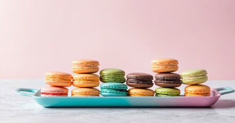 A tray of colorful macarons in various flavors
