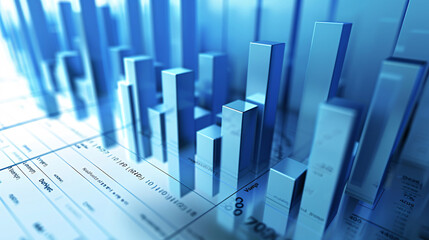 Bar chart data analysis concept 3D rendering, economic stock market growth or fall concept illustration