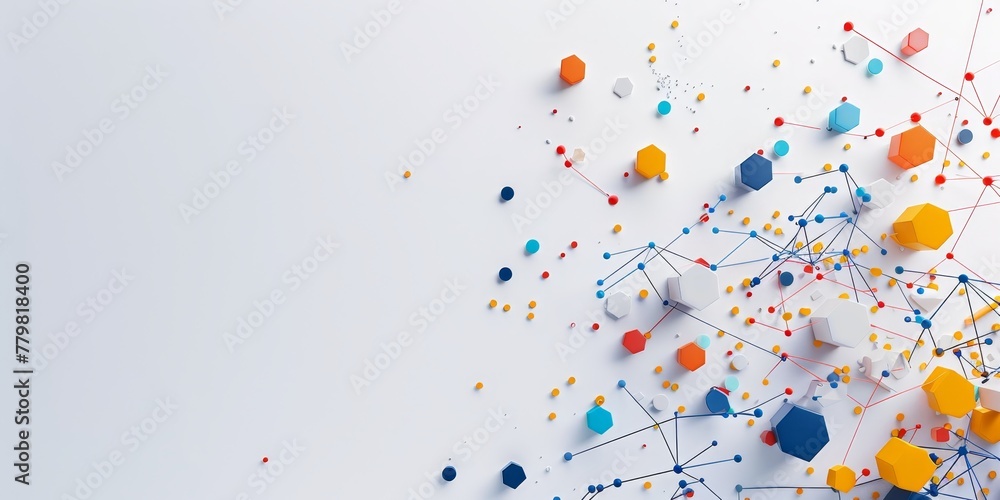 Poster a colorful background with many different colored shapes. the shapes are scattered all over the back