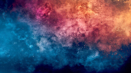 Colourful grunge grainy outer space nebula background gradient, blue, orange, red and black noise texture backdrop design