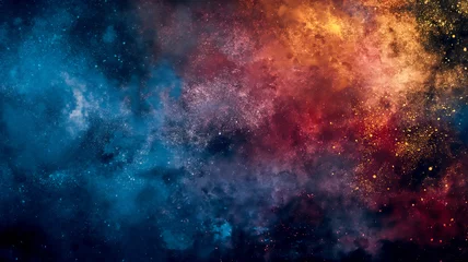 Fototapeten Colourful grunge grainy outer space nebula background gradient, blue, orange, red and black noise texture backdrop design © MCGORIE