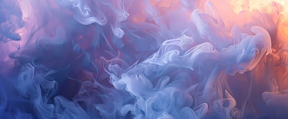 Sapphire blue mist forming intricate shapes over a surreal dreamscape of lavender and muted peach.