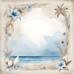 Design-Vorlage - Aquarell-Stil - Karibischer Strand - Sepia & Blau