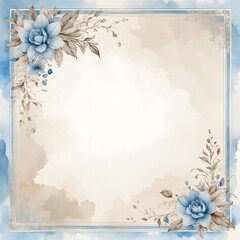 Design-Vorlage - Aquarell-Stil - Blütenrahmen - Sepia & Blau