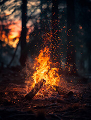  Flames, Sparks, Heat, Spiciness, Passion A blazing bonfire in a dark forest