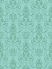 Seamless vector pattern with flowers and lace, cobwebs in block print style. Suitable for interior, wallpaper, fabrics, clothing, stationery.