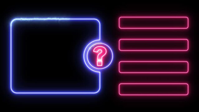 Quiz Neon Line Animation with option selection on black background