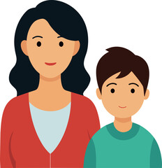 Obraz premium a woman and a boy are standing in front of a picture of a woman and a boy.
