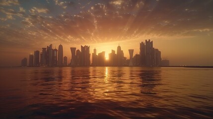 view of skyscrapers before sunset.AI generated image