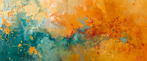 Saffron and turquoise dance in a radiant display of abstract warmth and coastal inspiration.