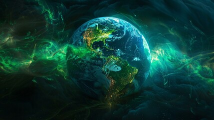 The earth glows with sustainable force green lines mappi