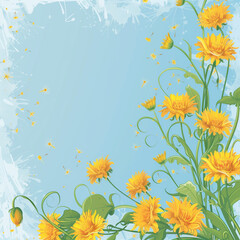 Background for text with yellow dandelions