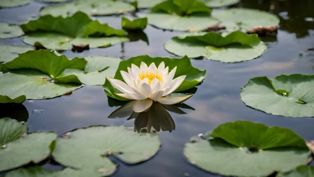 Serenity in Bloom: A Wide-Angle View of a Lotus Floating in a Pond