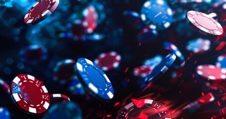 poker chips on a dark background. Showcase of poker elements for online casino banner design