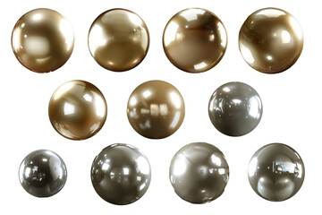 Set of gold silver round pearl buttons isolated on a transparent background, Generative AI