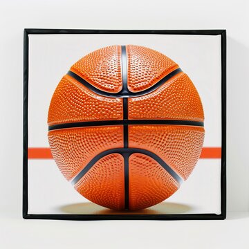 A close up basketball ball and textured basketball court game field - center, midfield isolated on white background