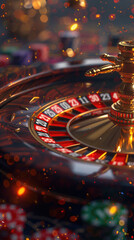 A close up of a roulette wheel with a gold colored handle - 779823489