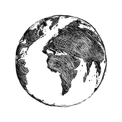 Globe sketch. Hand drawn earth planet with continents and oceans. Doodle world map illustration. Planet and world sketch map with ocean and land. © Very Well Studio