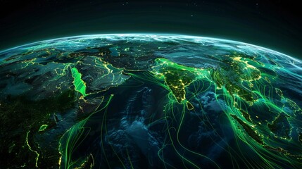 Green lines of vitality contour the globe sketching a su 2