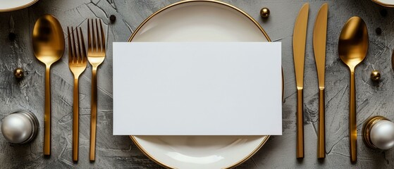 Golden cutlery frames a blank card a canvas for the nigh 1 - obrazy, fototapety, plakaty
