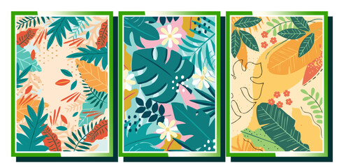 Premium Vector | A collection of hand-drawn tropical leaves, with various abstract backgrounds, vector illustrations