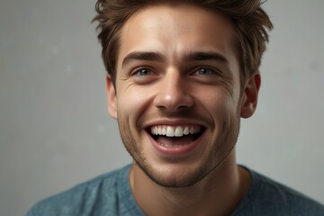young british man on plain bright white background laughing hysterically looking at camera background banner template ad marketing concept from Generative AI