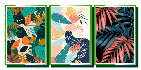 Premium Vector | A collection of hand-drawn tropical leaves, with various abstract backgrounds, vector illustrations