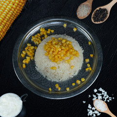 Steamed White Rice Topped with Sweet Corn
