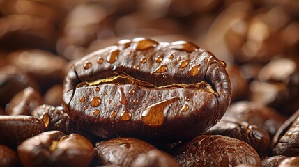 Macro shot of a single bean with intricate details and glistening oils, Focus on Coffee Bean