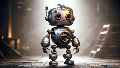 A close-up of an endearing dieselpunk robot, a digital creation with a touch of vintage futurism - 779826037