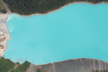 Aerial view of Lake Louise, with its spectacular turquoise color.