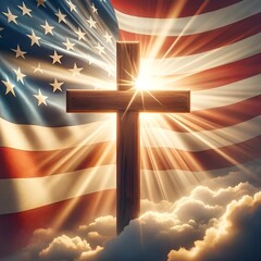 In god we trust background with american flag and cross.
 - obrazy, fototapety, plakaty