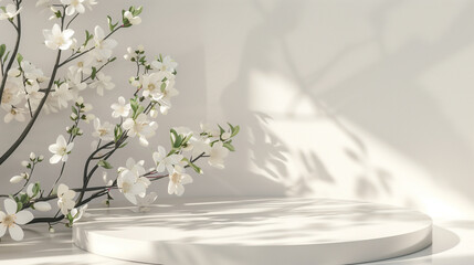 3D product podium; abstract modern 3d shape for products display;spring, summer flower, beauty product, white	