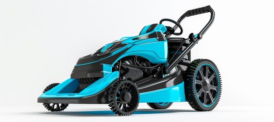 Sleek Blue and White Lawn Mower with Adventure-ready Design