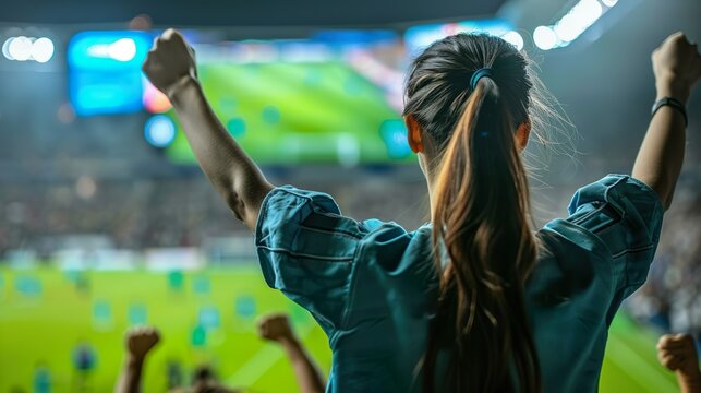 Espectadora viendo un partido de futbol. Concepto de evento deportivo. 