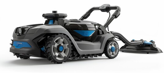 Sleek Blue and White Lawn Mower with Adventure-ready Design
