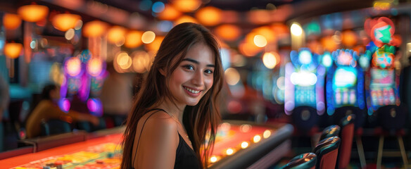 A woman is smiling at the camera in a casino - 779830671