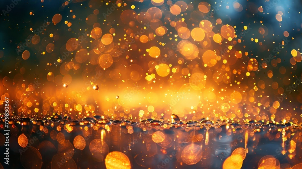 Poster a large number of small, bright orange circles that appear to be falling from the sky. the circles a
