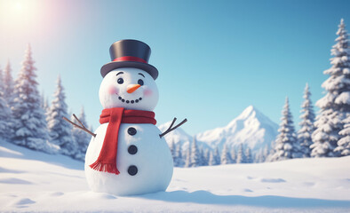 Fototapeta premium snowman with hat and scarf